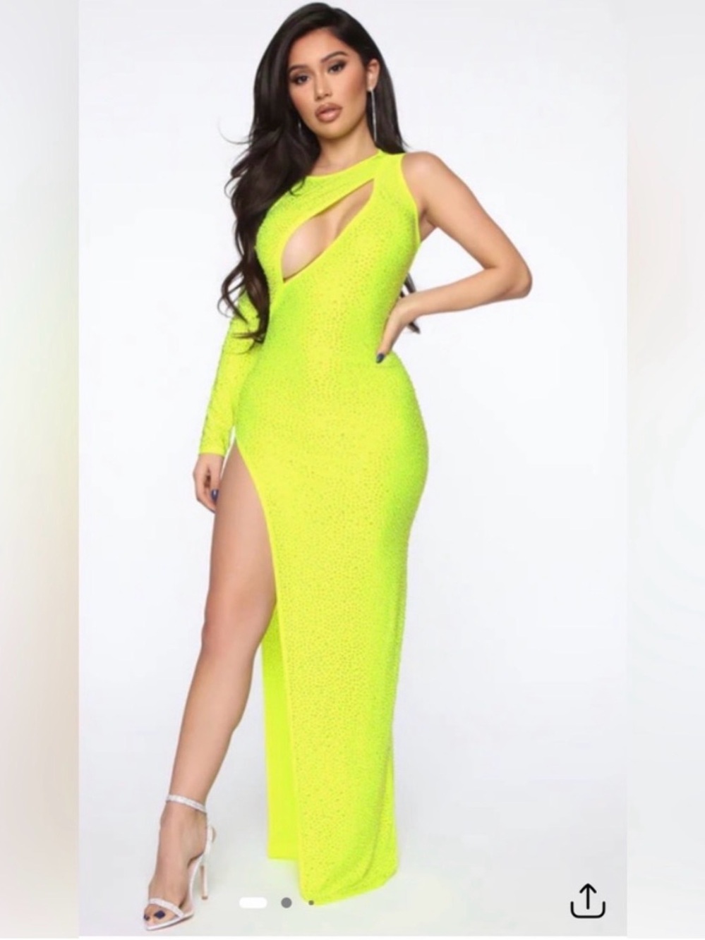 Fashion Nova Neon Lime One-Shoulder Cutout Maxi Dress